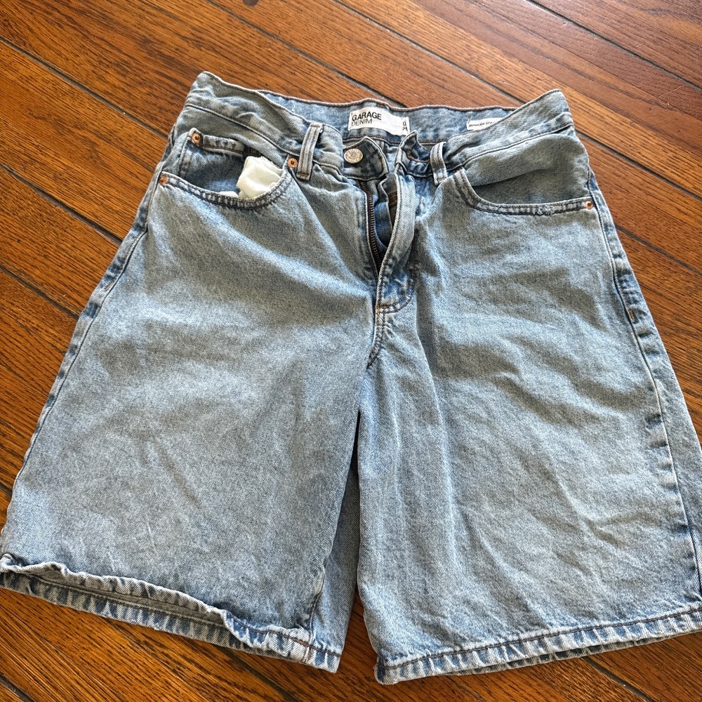 Garage Light Wash Long Denim Shorts